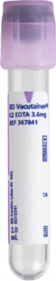 BD Tube Vacutainer Hemo+13 X 75mm 2ml Lav Plbl Plastic; 3.6mg K2EDTA 100/Box 10Box/Case 367841 - A Medi Supplies