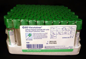 compare product BD Tube Vacutainer Hemo+13 X 75mm 4ml Grn P42 Plastic; 75USP unit Lithium Heparin 100/Box 10Box/Case 367884