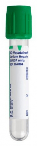 BD Tube Vacutainer Hemo+13 X 75mm 4ml Grn P42 Plastic; 75USP unit Lithium Heparin 100/Box 10Box/Case 367884 - A Medi Supplies