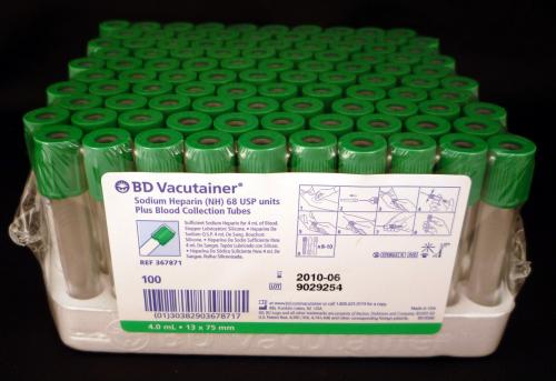 BD Tube Vacutainer Hemo+13 X 75mm 4ml Grn Plbl Plastic; 75USP unit Sodium Heparin 100/Box 10Box/Case 367871 - A Medi Supplies