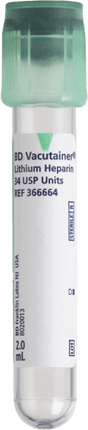 BD Tube Vacutainer Lihep Plh 13x75mm 2ml Plbl Green 100/Box 10Box/Case 366664 - A Medi Supplies