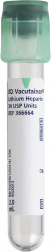 BD Tube Vacutainer Lihep Plh 13x75mm 2ml Plbl Green 100/Box 10Box/Case 366664 - A Medi Supplies