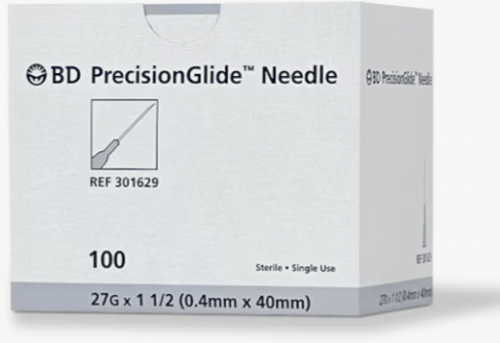 BD PrecisionGlide™ Needle, Regular Bevel, 27G x 1 .5", 100 each/box, 301629 - A Medi Supplies