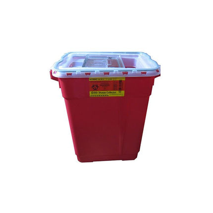 BD Sharps Collector, 9GL, XL, Slide Closure, Natural Top, Red Base, Height 11.75", L 18.5" x W 17.75", 8 each/case, 305602 - A Medi Supplies