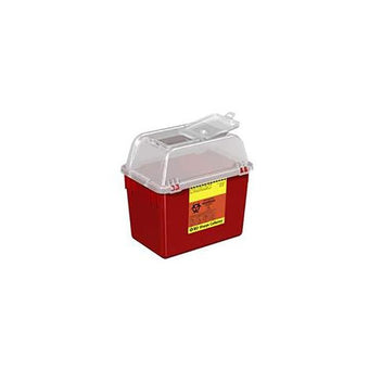 compare product BD Sharps Collector, Multi-Use, Nestable, Hinge Cap, 8qt, Clear Top, Red Base, 24 each/case, 305343