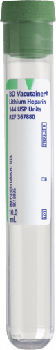 BD Vacutainer® Plus Plasma Tube, Plastic 16 X 100mm 10ml W/lit Hep Grn 100 each/box 367880 - A Medi Supplies