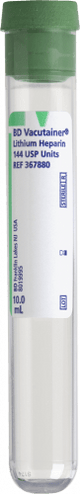 BD Vacutainer® Plus Plasma Tube, Plastic 16 X 100mm 10ml W/lit Hep Grn 100 each/box 367880 - A Medi Supplies