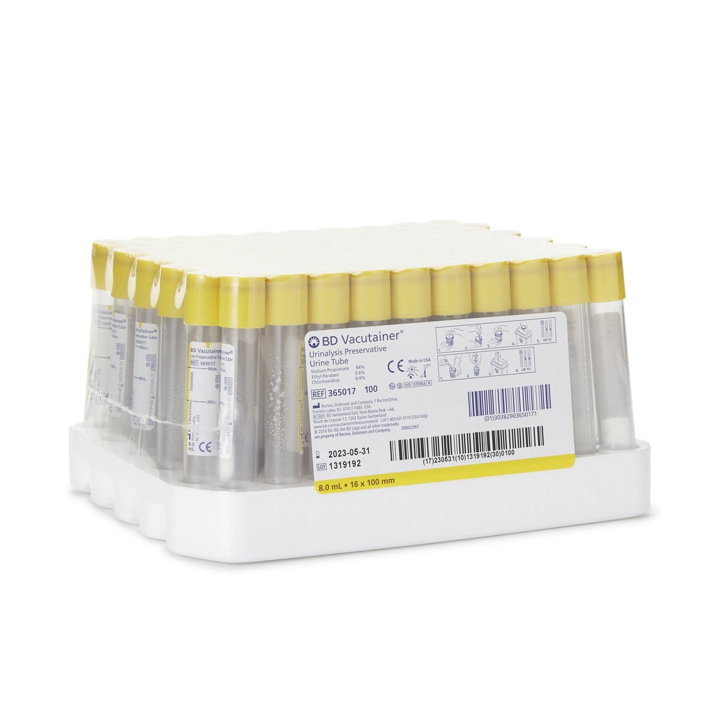 BD Vacutainer® Plus urinalysis tubes, 8mL, L100mm, OD 16mm, 100 each/box, 10 box/case, 365017 - A Medi Supplies