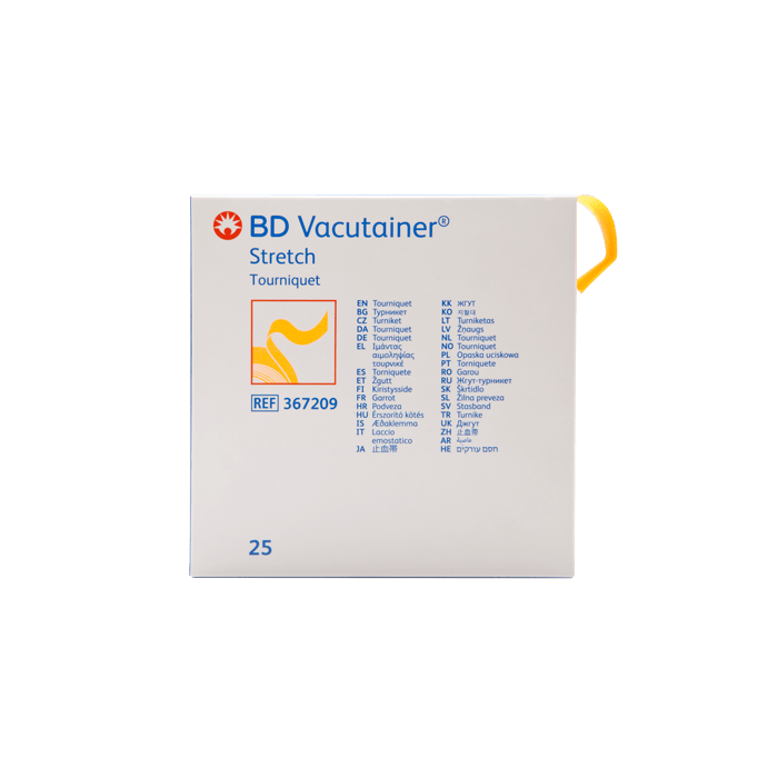 BD Vacutainer® Stretch Tourniquet, Latex - Free, 18" x 1" (2.5 cm x 46 cm), Dispenser Box, 25 each/box, 367209 - A Medi Supplies
