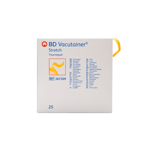 BD Vacutainer® Stretch Tourniquet, Latex - Free, 18" x 1" (2.5 cm x 46 cm), Dispenser Box, 25 each/box, 367209 - A Medi Supplies