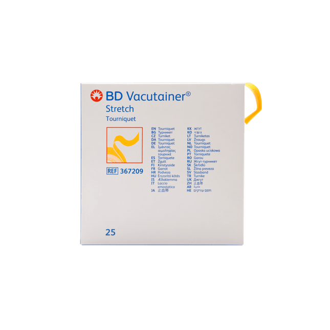 BD Vacutainer® Stretch Tourniquet, Latex - Free, 18" x 1" (2.5 cm x 46 cm), Dispenser Box, 25 each/box, 367209 - A Medi Supplies