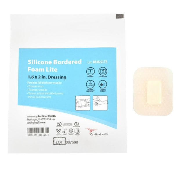 Cardinal Health  Silicone Bordered Foam Dressing, Lite, 1.6x2in 10 each/box, 5 box/case BFM22LTE