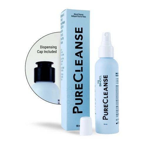 Biomiq PureCleanse Antimicrobial Wound Solution, 118 mL, Trigger Spray + Dispensing Cap 24 each/box 33055 - 118TS - A Medi Supplies