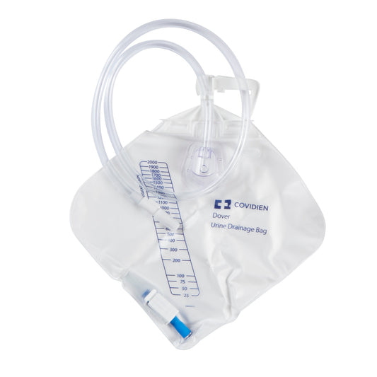 Cardinal Health Dover™ Urine Drainage Bag, Needle Sampling, Anti - Reflux Chamber, Drain Tube, Poly Bag, 2000 mL, 1 each, 3512 - A Medi Supplies