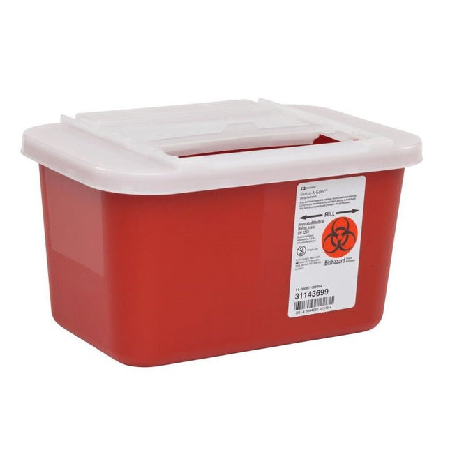 Cardinal Health Monoject™ Multi - Purpose Sharps Containers with Sliding Lid, 1GL, Red, Height: 6.25", 32 each/case, 31143699 - A Medi Supplies