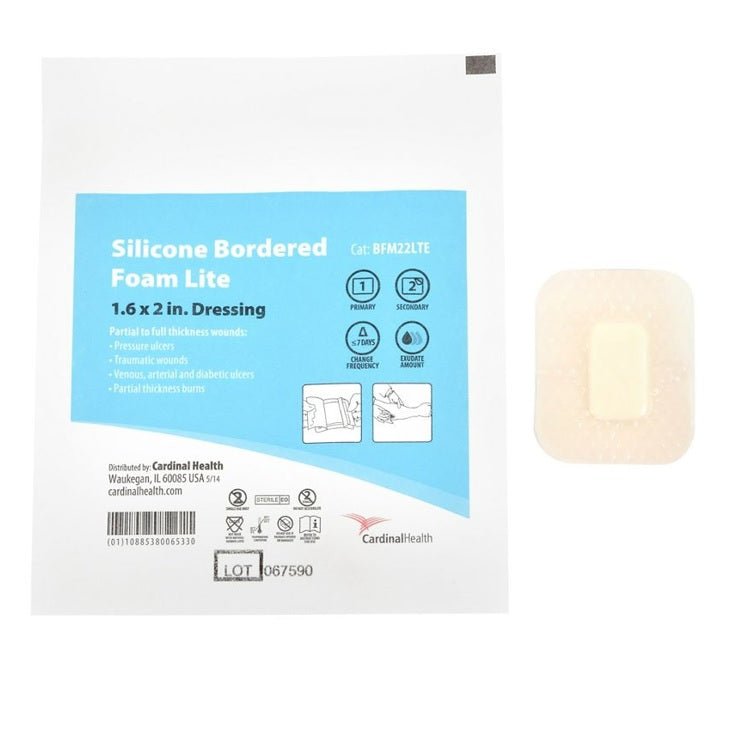 Cardinal Health Silicone Bordered Foam Dressing, Lite, 2x5in 10 each/box, 5 box/case BFM25LTE - A Medi Supplies