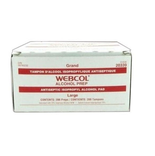 Cardinal Health Webcol™ Alcohol Prep Pad, Two - Ply Sterile, Large 200 each/box, 20339 - A Medi Supplies