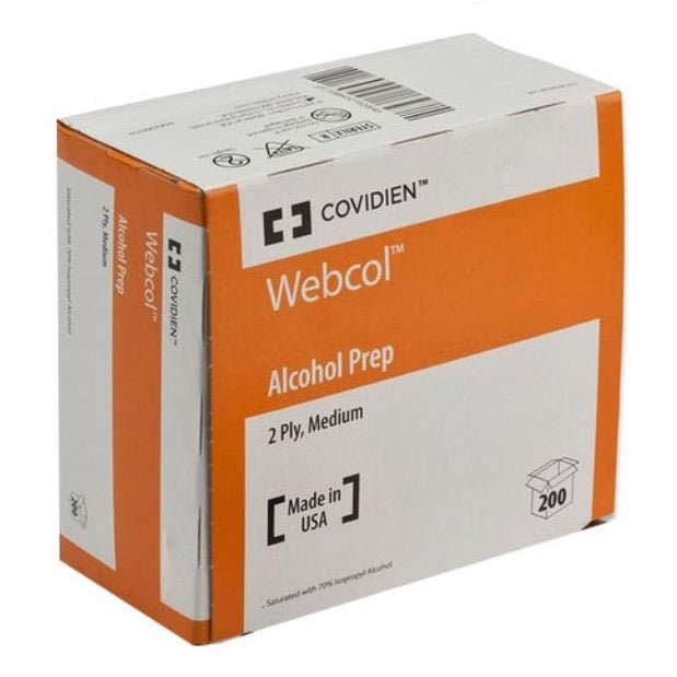 Cardinal Health Webcol™ Alcohol Prep Pad, Two - Ply Sterile, Medium 200 each/box, 63001 - A Medi Supplies