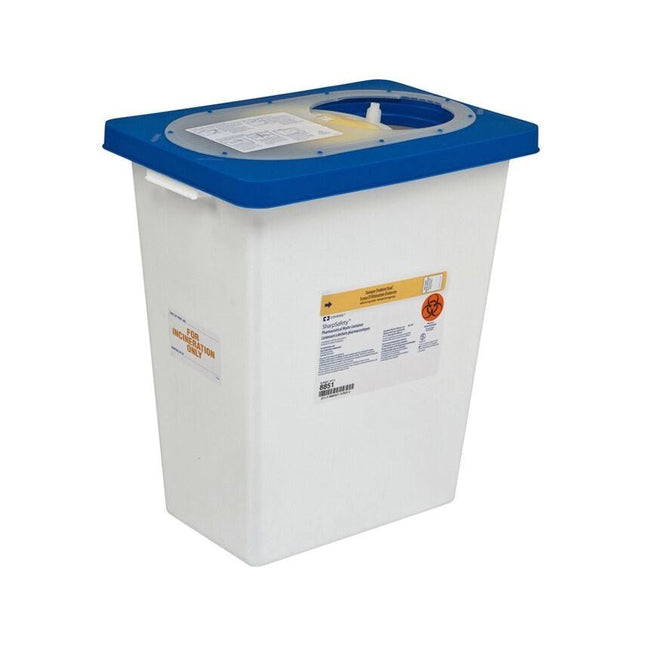 Cardinal Health Monoject™ Non - Hazardous Pharmaceutical Waste Containers with Hinged Gasket Lid and Absorbent Pads, 8GL, Height 17.75", 11" x 15.5", 10 each/case, 8851 - A Medi Supplies