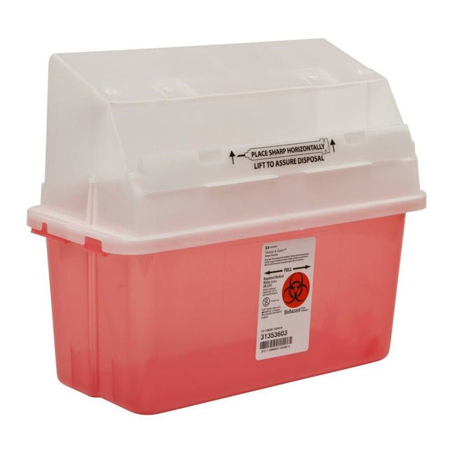 Cardinal Health Monoject™ Safety In - Room Sharps Containers with Counter - Balanced Door Lid, Transparent Red, 5 Quart, 14", 14 each/case, 31353603 - A Medi Supplies