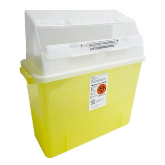 compare product Cardinal Monoject Safety In-Room Sharps Containers with Counter-Balanced Door Lid, Tranparent Yellow, 2GL, Height 17.5