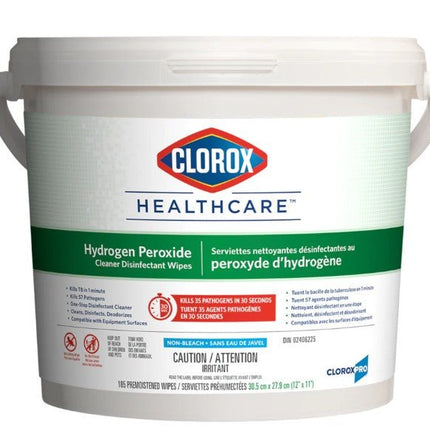 Clorox Canada Clorox Healthcare® Hydrogen Peroxide Cleaner Disinfecting Wipes, 185 - count bucket, 12" x 11", 2 each/case, CL01458 / 01458 - A Medi Supplies