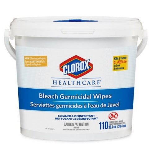 Clorox Healthcare® Bleach Germicidal Disinfectant Wipes, Tub, 110 ct. refill (30.4 cm x 30.4 cm)/tub, 2 tubs/case, 01309 - A Medi Supplies
