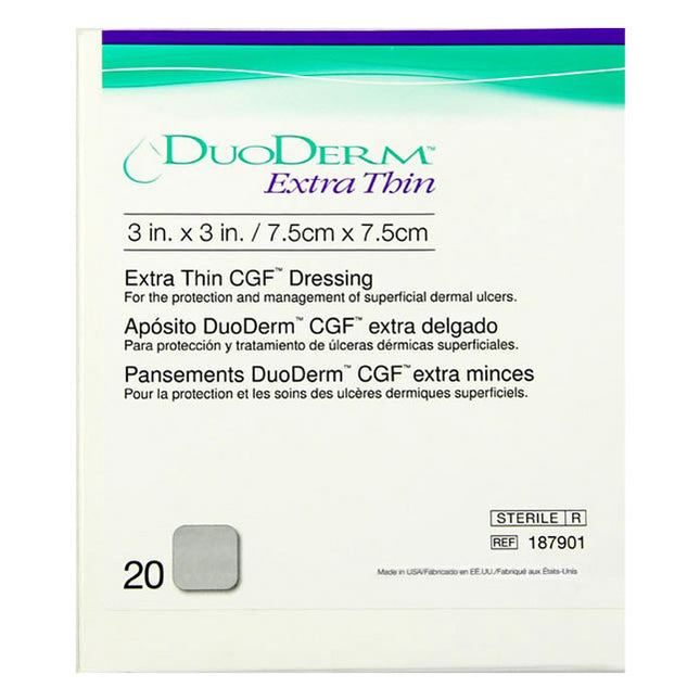 Convatec DuoDERM® Hydrocolloid Dressing, Extra Thin, Square, 3" x 3" 20 each/box 187901