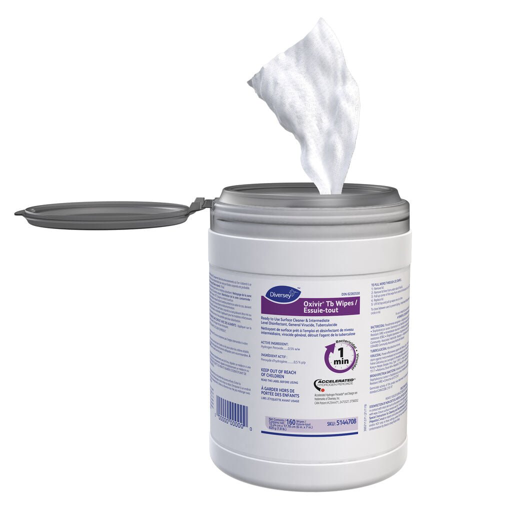 Diversey Oxivir® Tb Wipes (6 x 7 in. - Ready to Use Surface Cleaner & Intermediate Level Disinfectant, 160 each/pack, 12 pack/case, 5144708 - A Medi Supplies