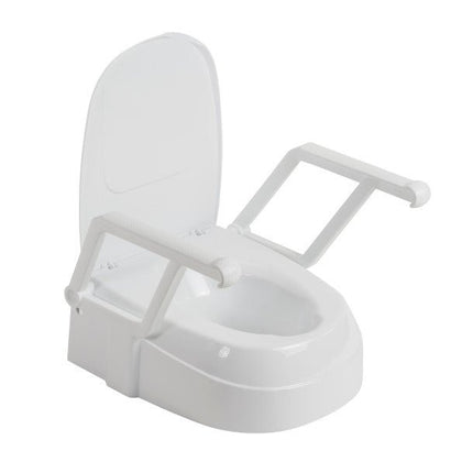 Drive Medical Preservetech Raised Toilet Seat Contoured W/ Lid 2" 4" & 6" Removable Armrests 16x19 (300lbs), 1 Each, RTL12C002 - WH - A Medi Supplies
