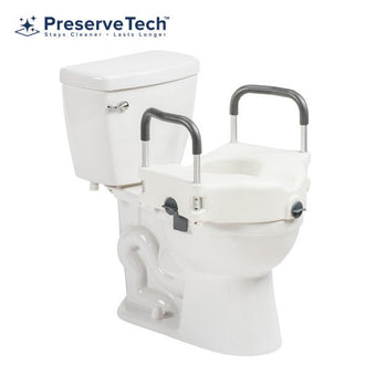 compare product Drive Medical Preservetech Secure-lock Raised Toilet Seat W/ Armrests 17 1/2