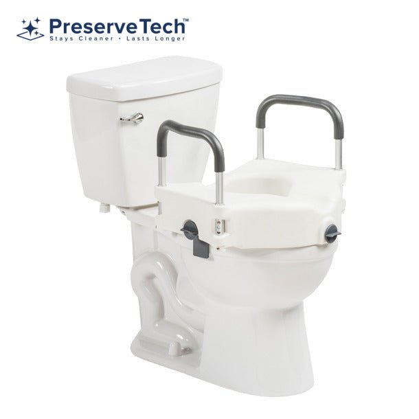 Drive Medical Preservetech Secure - lock Raised Toilet Seat W/ Armrests 17 1/2" X 20" X 5" Contoured (350lbs), 1 Each, RTL12C003 - WH - A Medi Supplies