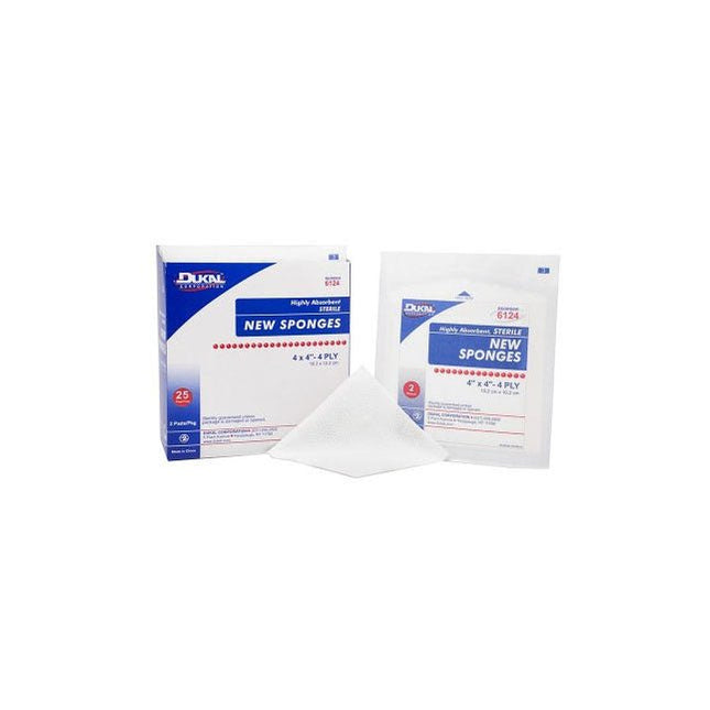 DUKAL New Sponge, 4 - Ply, Sterile, W4" x L4", 25 pack/box, 24 box/case, 6124 - A Medi Supplies