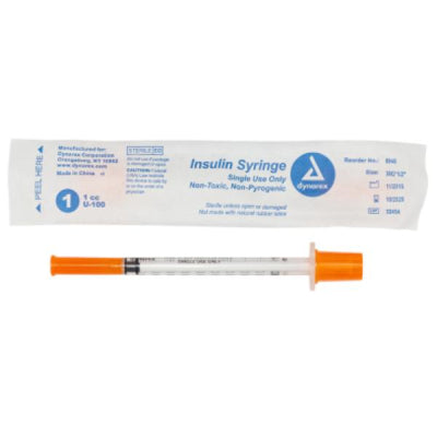 Dynarex Syringe & Needle Insulin 1cc Ind Wrap 30g X 0.5in 100/box 5 Box/case