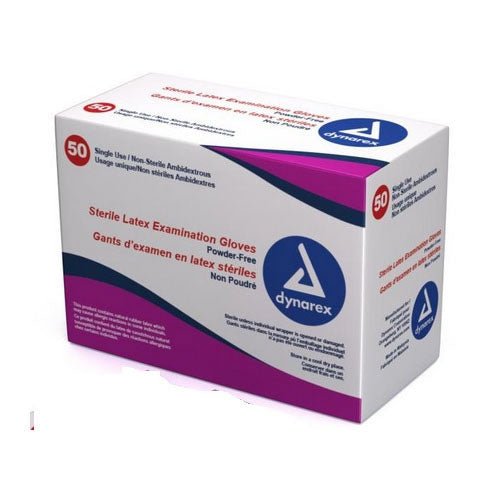 Dynarex Exam Glove, Latex, Large, Sterile, Pair, 2 each/pair, 50 pair/box,2453 - A Medi Supplies