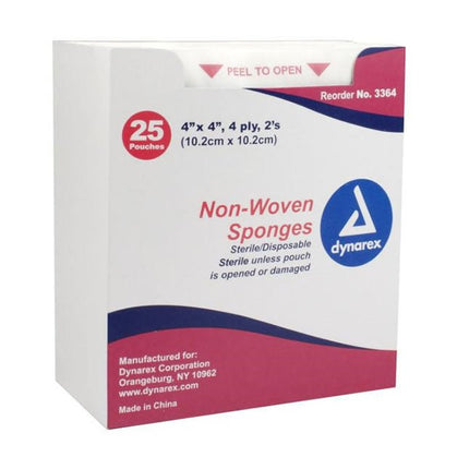Dynarex Non - Woven Gauze Sponge, 4PLY 4X4", 25 each/box, 3364 - A Medi Supplies