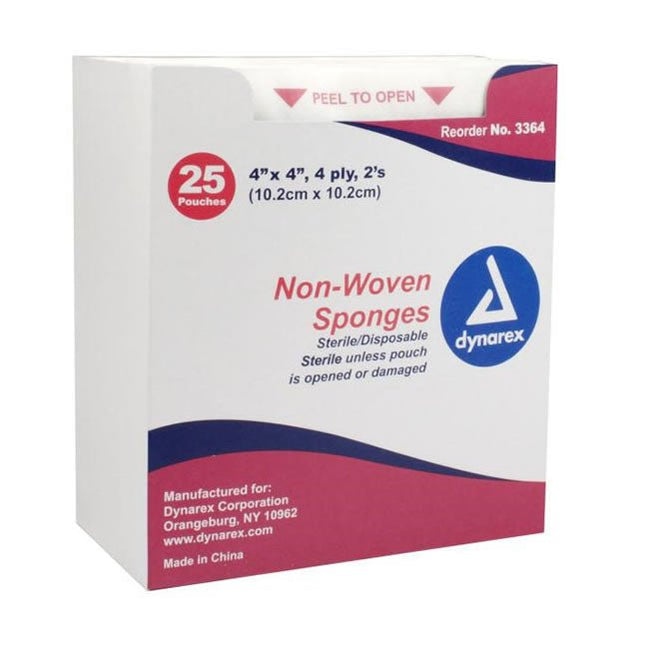 Dynarex Non - Woven Gauze Sponge, 4PLY 4X4", 25 each/box, 3364 - A Medi Supplies
