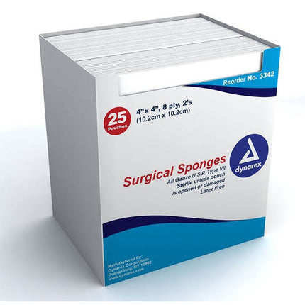 Dynarex Surgical Gauze Sponge, 2s, 12 - Ply, 4" x 8", 25 each/box, 3344 - A Medi Supplies