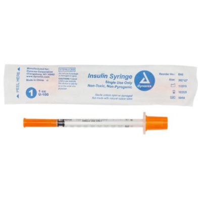 Dynarex Syringe & Needle Insulin 1cc Ind Wrap 30g X 0.5in 100/box 5 Box/case 6948 - A Medi Supplies