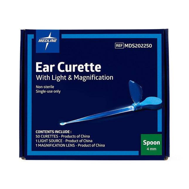 Medline Lighted Spoon Ear Curette, Spoon, 4 mm, 200/BX, MDS202205