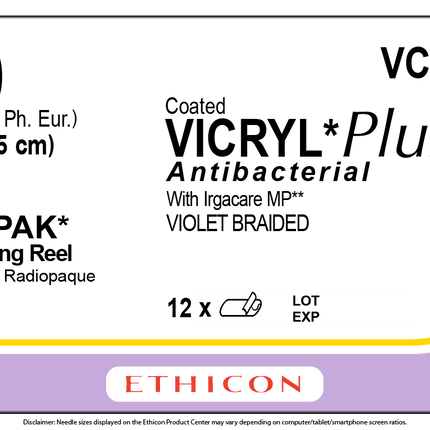 J&J Ethicon COATED VICRYL® Plus Antibacterial (polyglactin 910) Suture 36 each/box VCP207G - A Medi Supplies