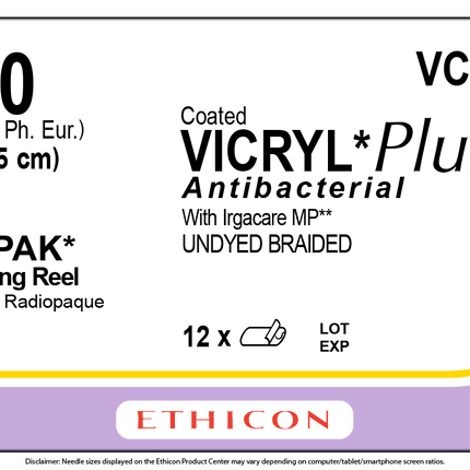 J&J Ethicon COATED VICRYL® Plus Antibacterial (polyglactin 910) Suture 36 each/box VCP286G - A Medi Supplies