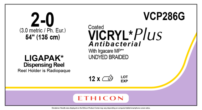 J&J Ethicon COATED VICRYL® Plus Antibacterial (polyglactin 910) Suture 36 each/box VCP286G - A Medi Supplies