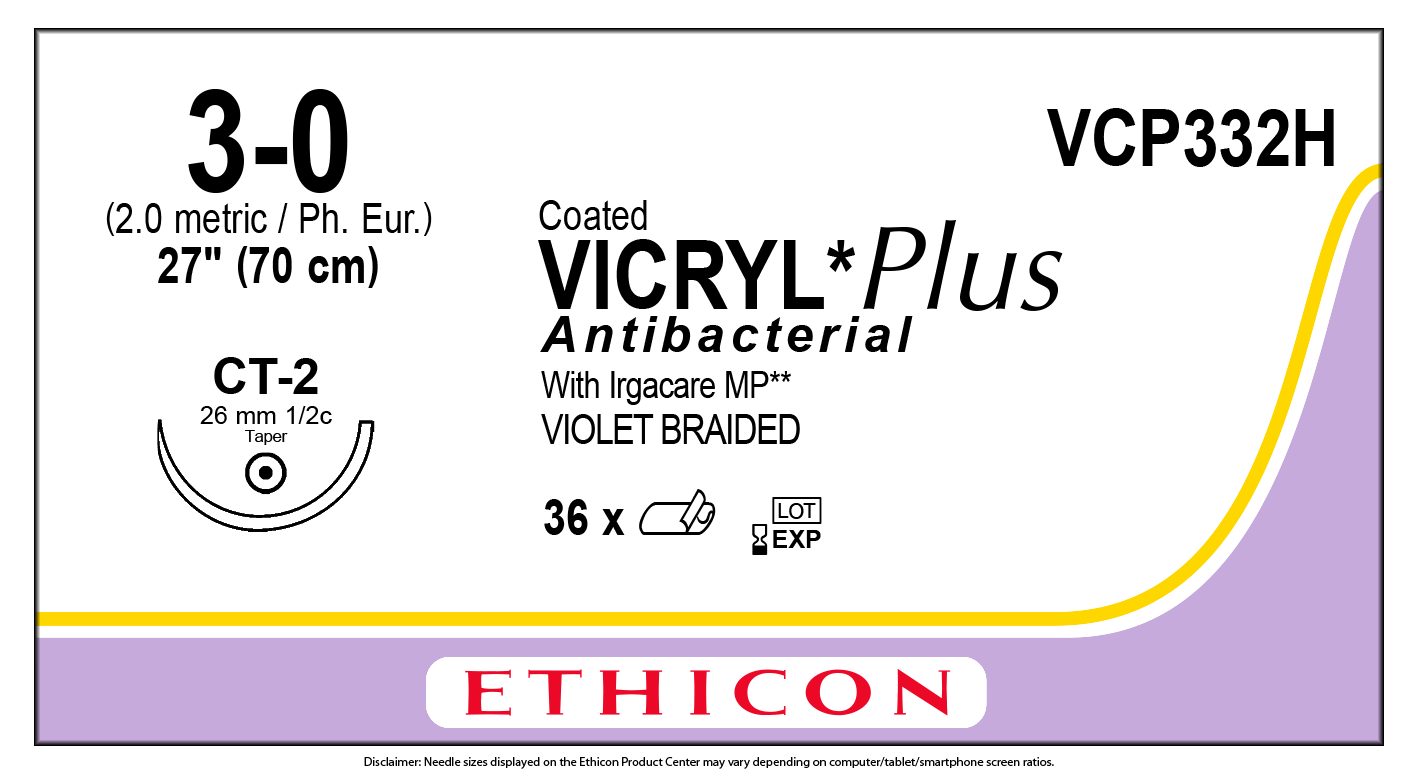 J&J Ethicon COATED VICRYL® Plus Antibacterial (polyglactin 910) Suture 36 each/box VCP332H - A Medi Supplies