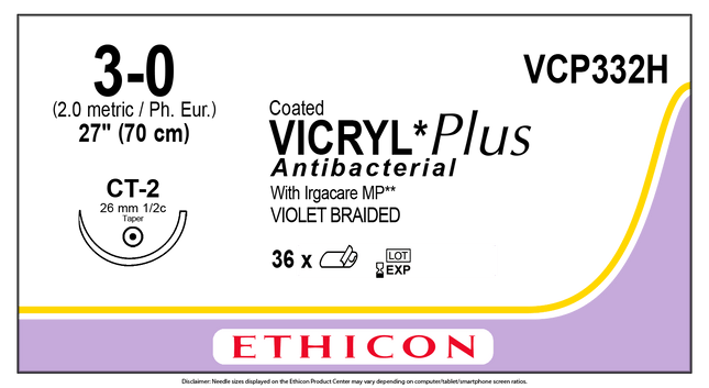 J&J Ethicon COATED VICRYL® Plus Antibacterial (polyglactin 910) Suture 36 each/box VCP332H - A Medi Supplies