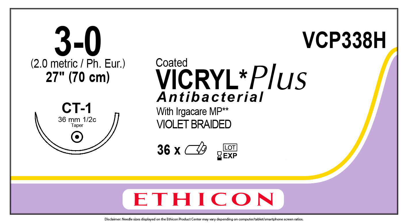 J&J Ethicon COATED VICRYL® Plus Antibacterial (polyglactin 910) Suture 36 each/box VCP338H - A Medi Supplies