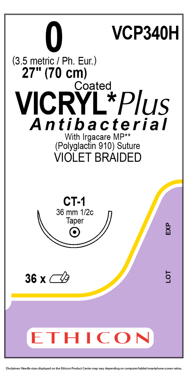 J&J Ethicon COATED VICRYL® Plus Antibacterial (polyglactin 910) Suture 36 each/box VCP340H - A Medi Supplies