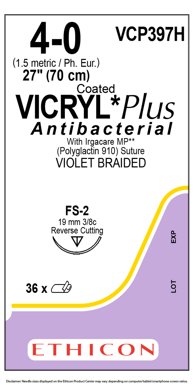 J&J Ethicon COATED VICRYL® Plus Antibacterial (polyglactin 910) Suture 36 each/box VCP397H - A Medi Supplies