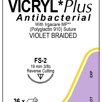 J&J Ethicon COATED VICRYL® Plus Antibacterial (polyglactin 910) Suture 36 each/box VCP398H - A Medi Supplies