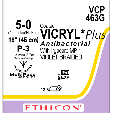 J&J Ethicon COATED VICRYL® Plus Antibacterial (polyglactin 910) Suture 36 each/box VCP463G - A Medi Supplies
